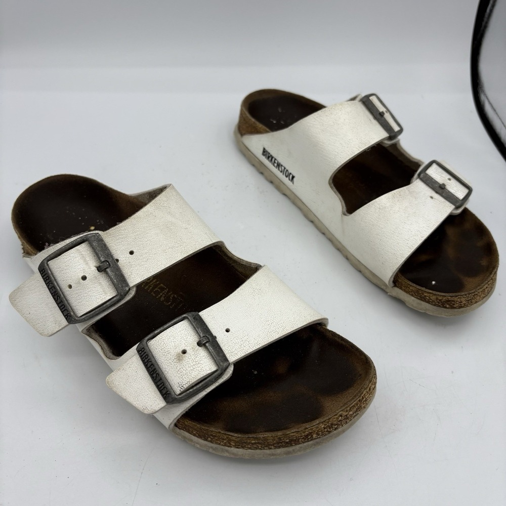 Birkenstock Sandals Womens Size 6.5 7‎ EU 37 Arizona White Double Buckle READ